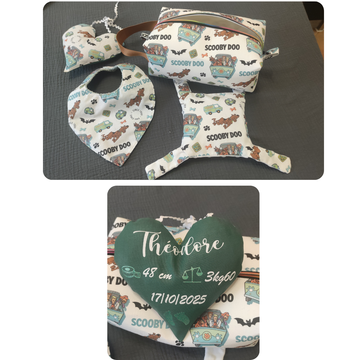 accessoire : cadeau de naissance, bouillote sèche, trousse, suspension lavande, coton lavable, bavoir