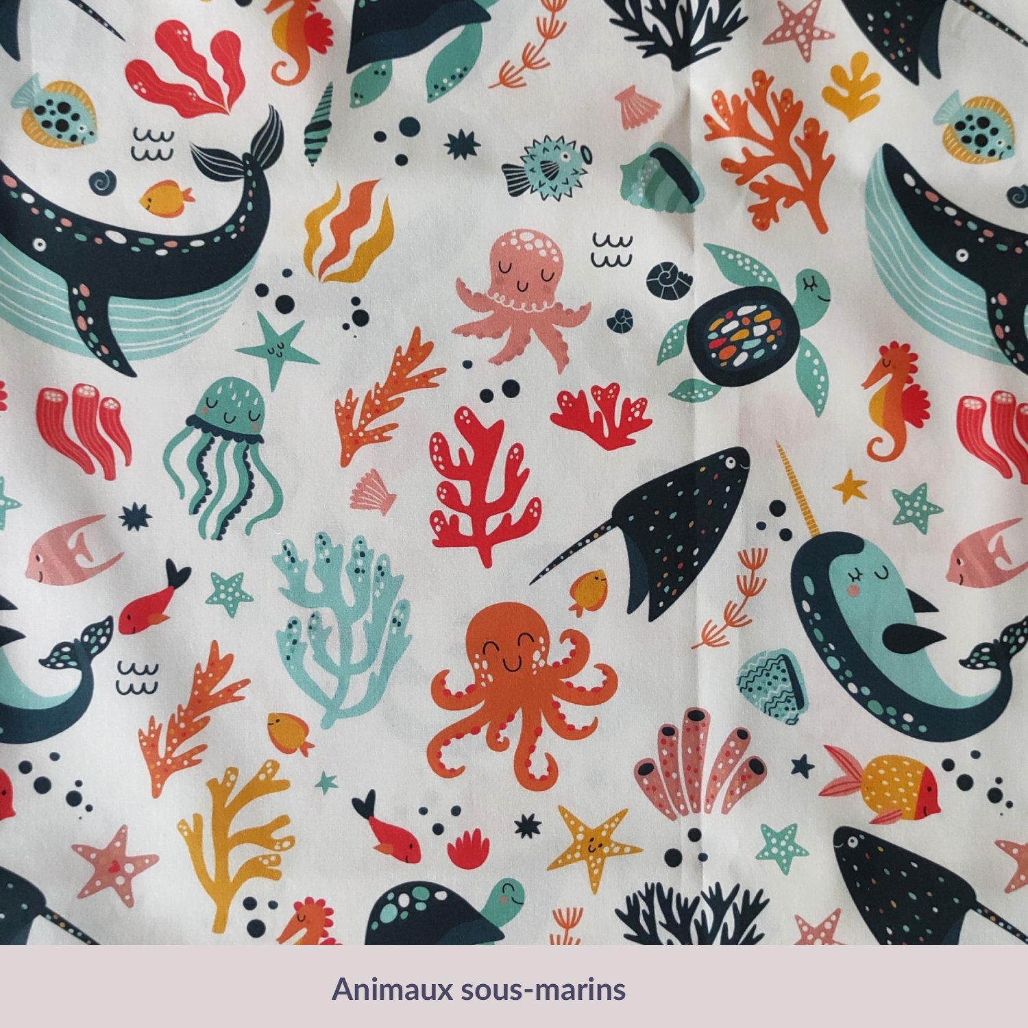 Tissu coton motif animaux sous-marins pour bouillotte enfant
