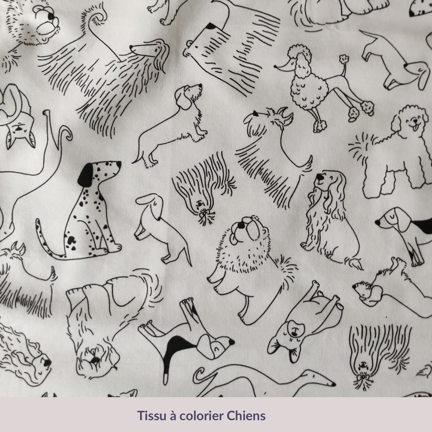 Tissu à colorier motif chiens pour bouillotte enfant