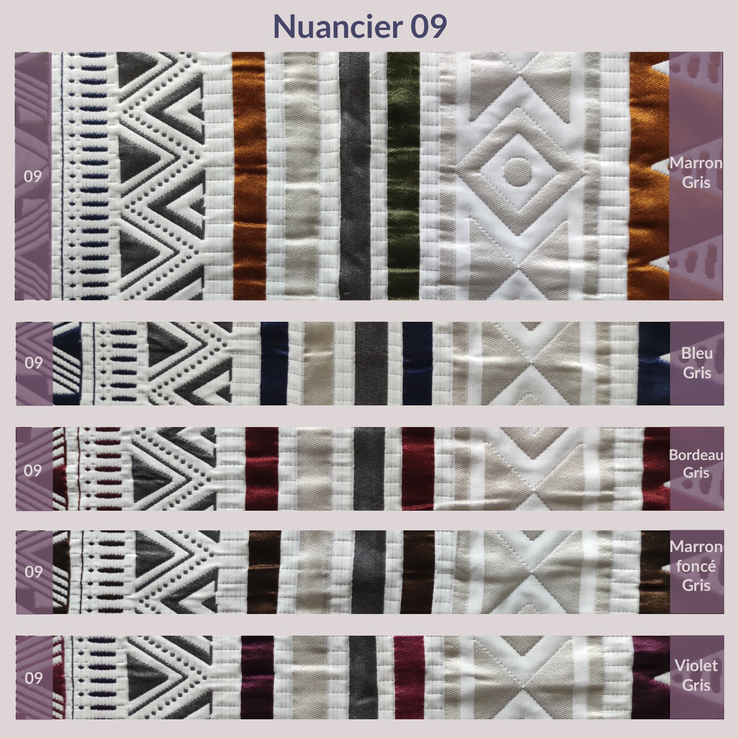 Nuancier de tissus d’ameublement revalorisés pour housse réversible – planche 9